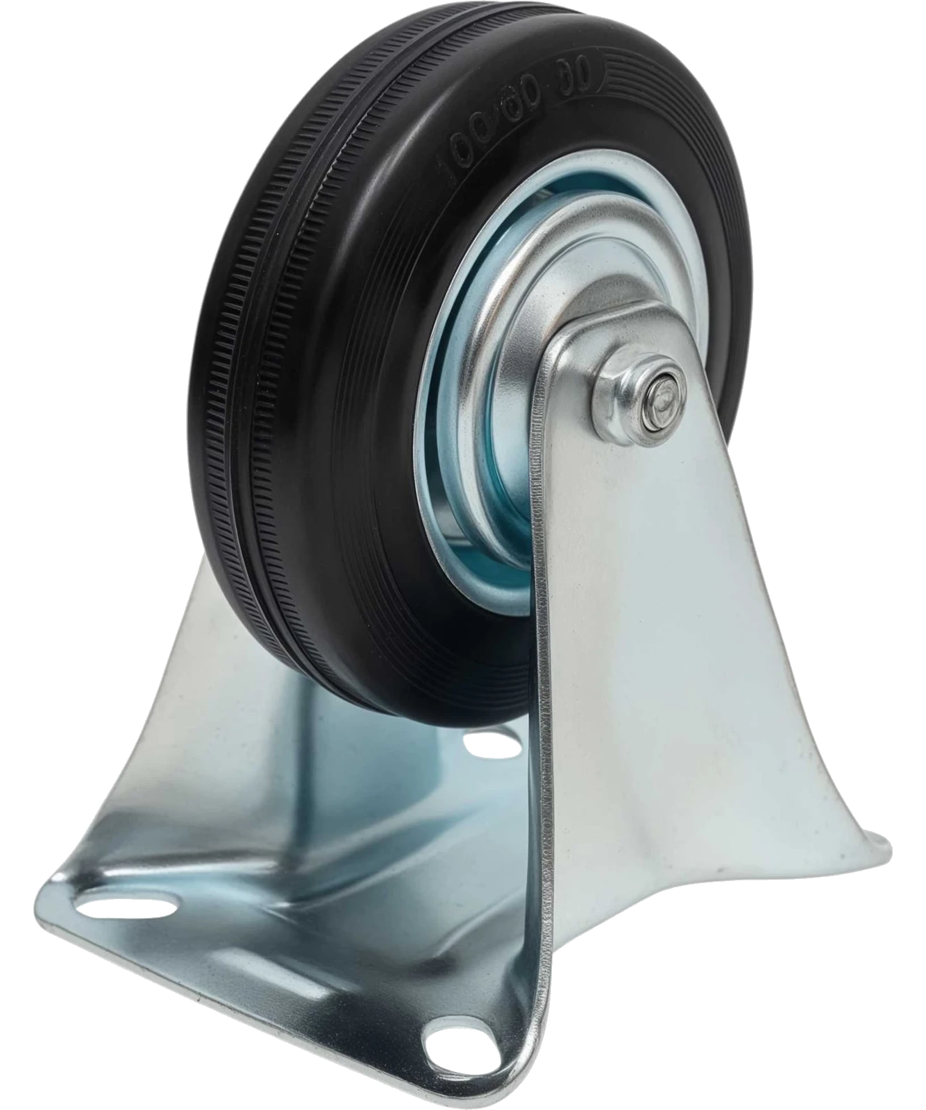 Industrial fixed castor with bearing, 100 mm, rubber/steel G-04-09-27