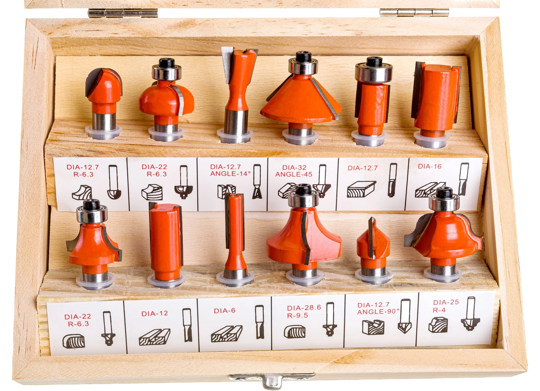 Router bit set, 8 mm shank, 12 pcs G-0812