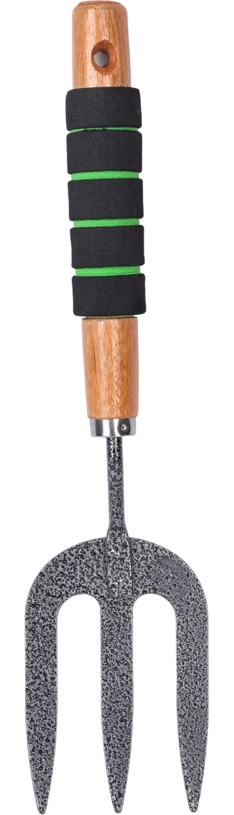 3-tine transplanting fork with wooden handle and soft grip GVER-05